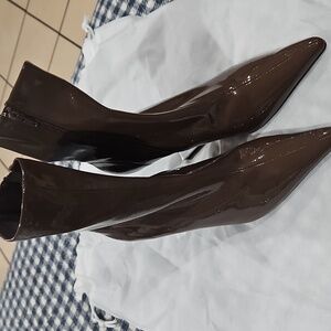 Jeffrey Campbell Compass Brown and Silver Heel Pointed Toe Boots Size 8